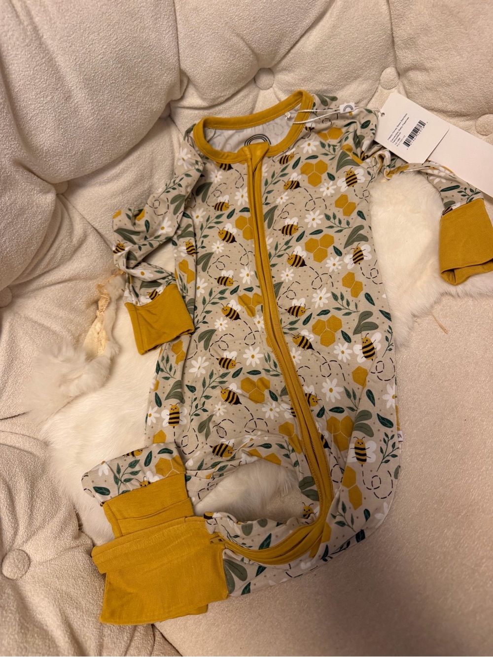 Yellow Bee-Print Kids Zip Footie One-Piece